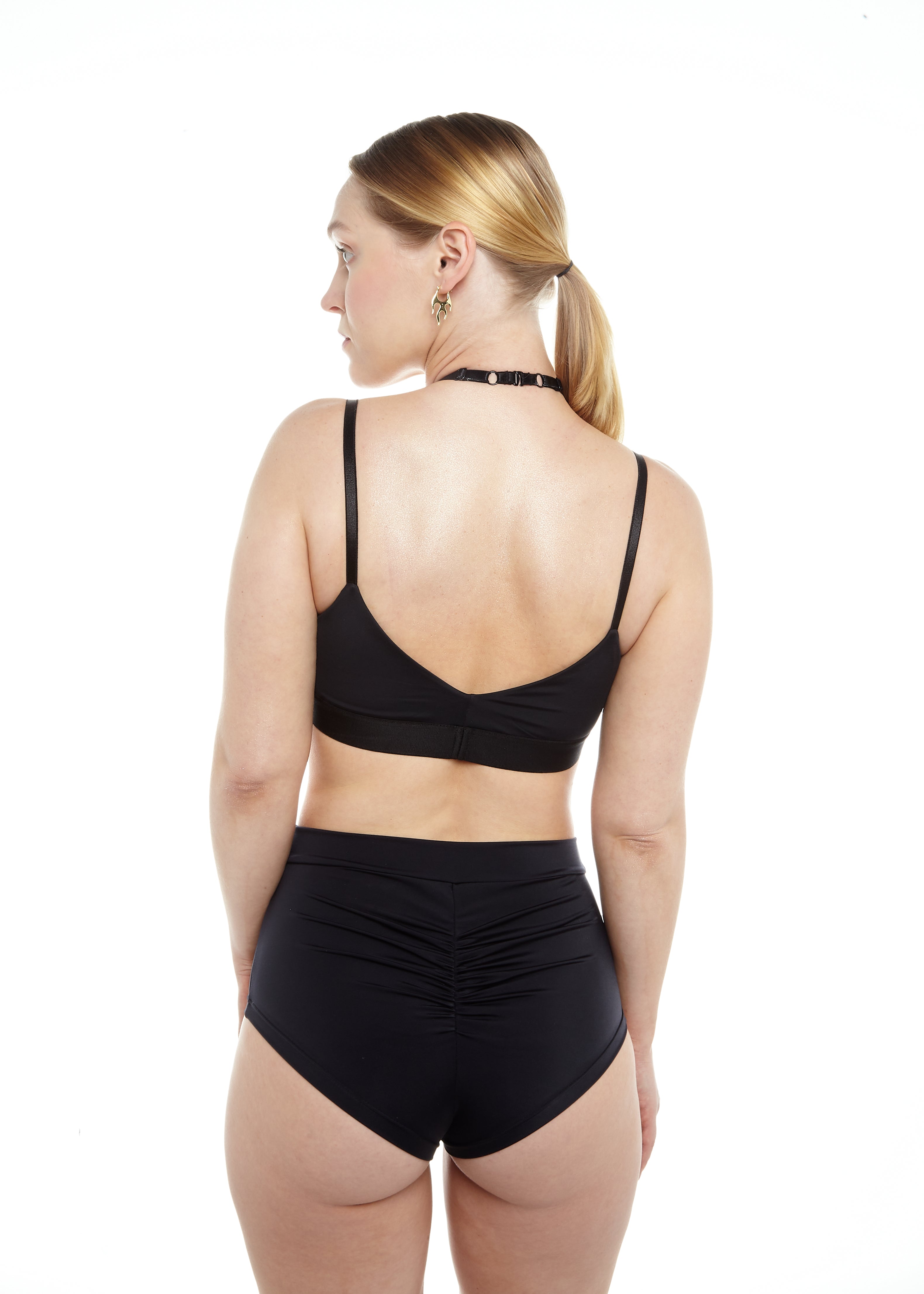 Revolt Shorts – Ruched High-Waisted Shorts in Black Jersey