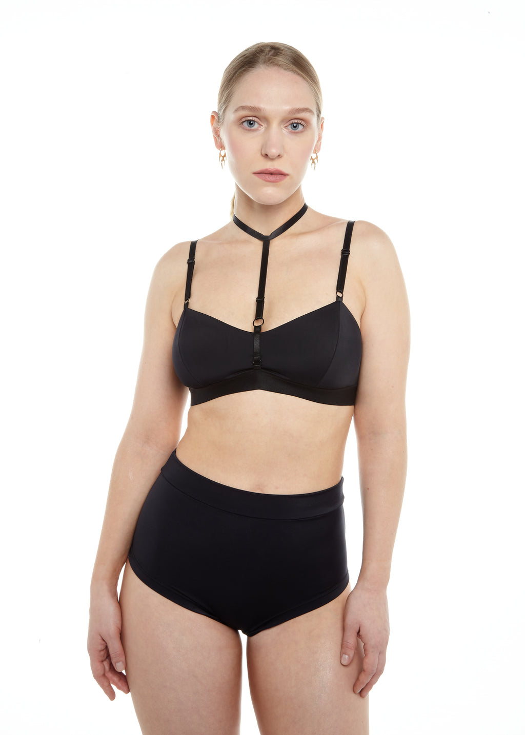 Revolt Shorts – Ruched High-Waisted Shorts in Black Jersey
