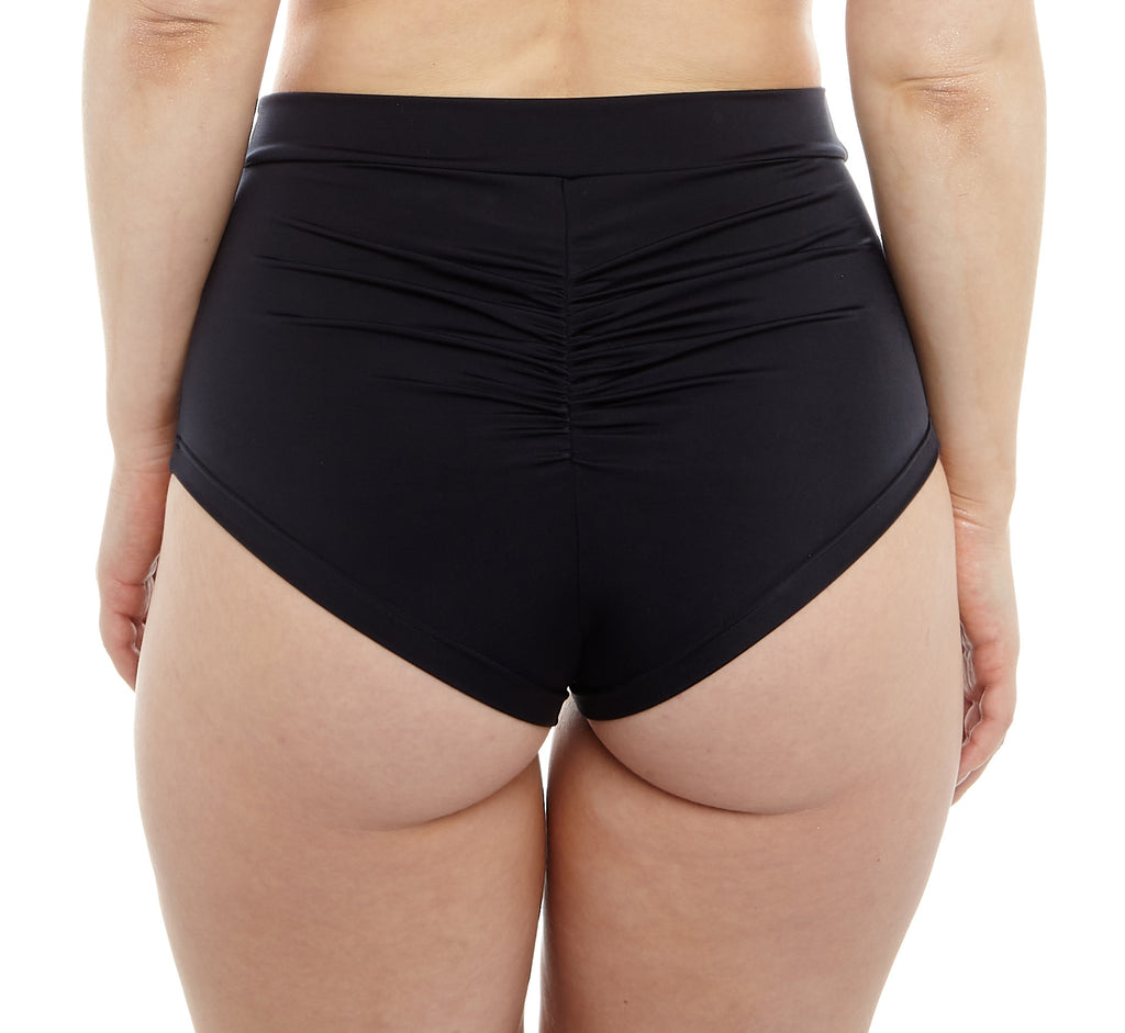 Revolt Shorts – Ruched High-Waisted Shorts in Black Jersey