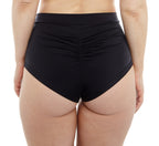 Revolt Shorts – Ruched High-Waisted Shorts in Black Jersey