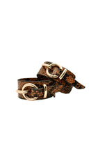 Pair of Snake Print Faux Leather Cuffs / Gold Buckle Wrist Cuffs
