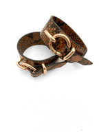 Pair of Snake Print Faux Leather Cuffs / Gold Buckle Wrist Cuffs