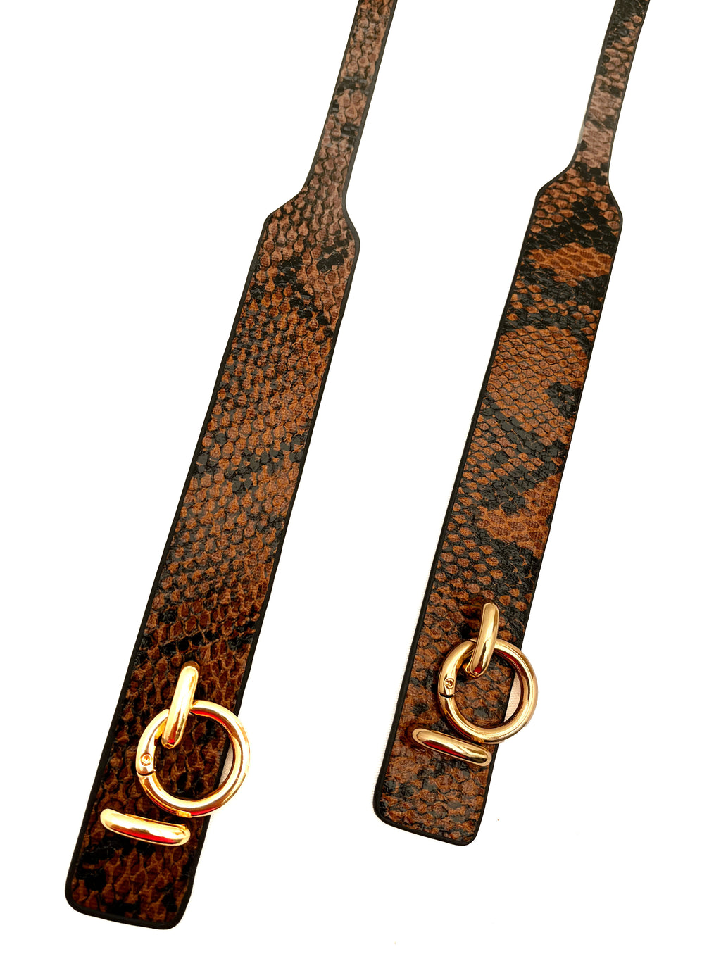 Pair of Snake Print Faux Leather Cuffs / Gold Buckle Wrist Cuffs