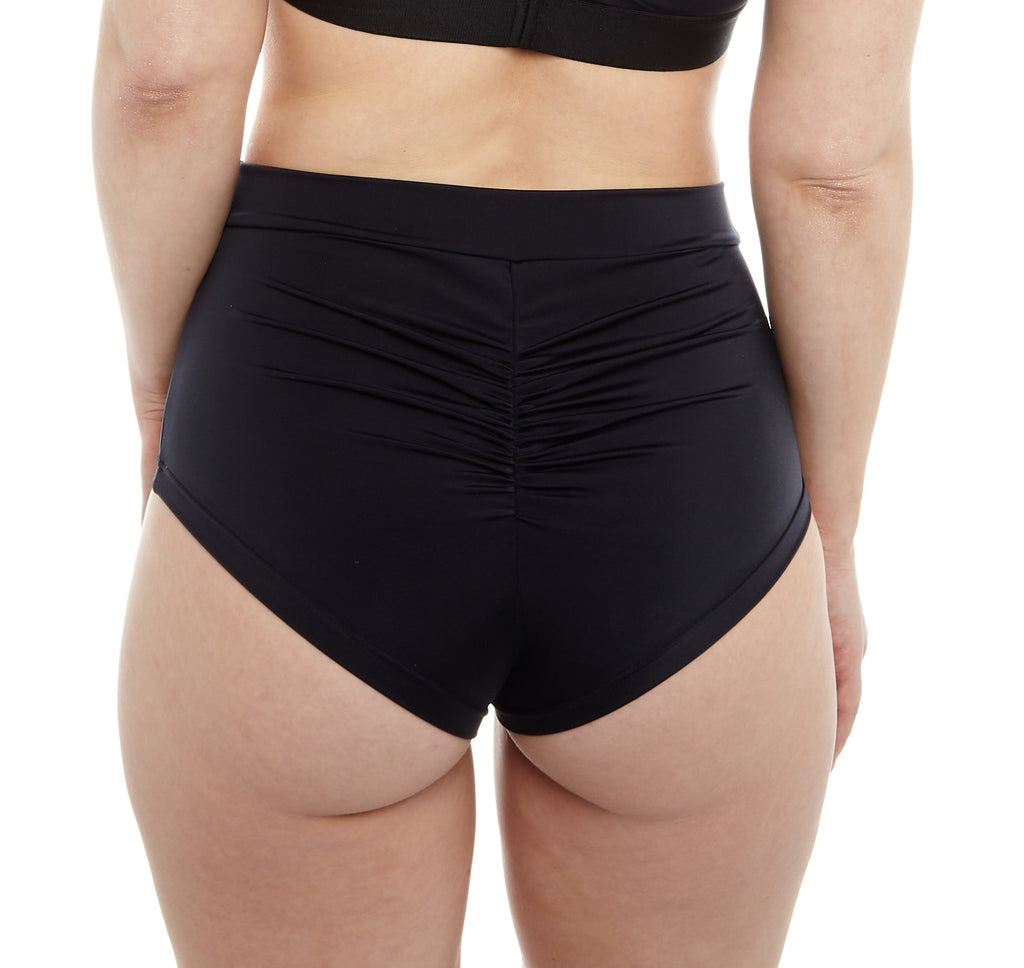 Revolt Shorts – Ruched High-Waisted Shorts in Black Jersey